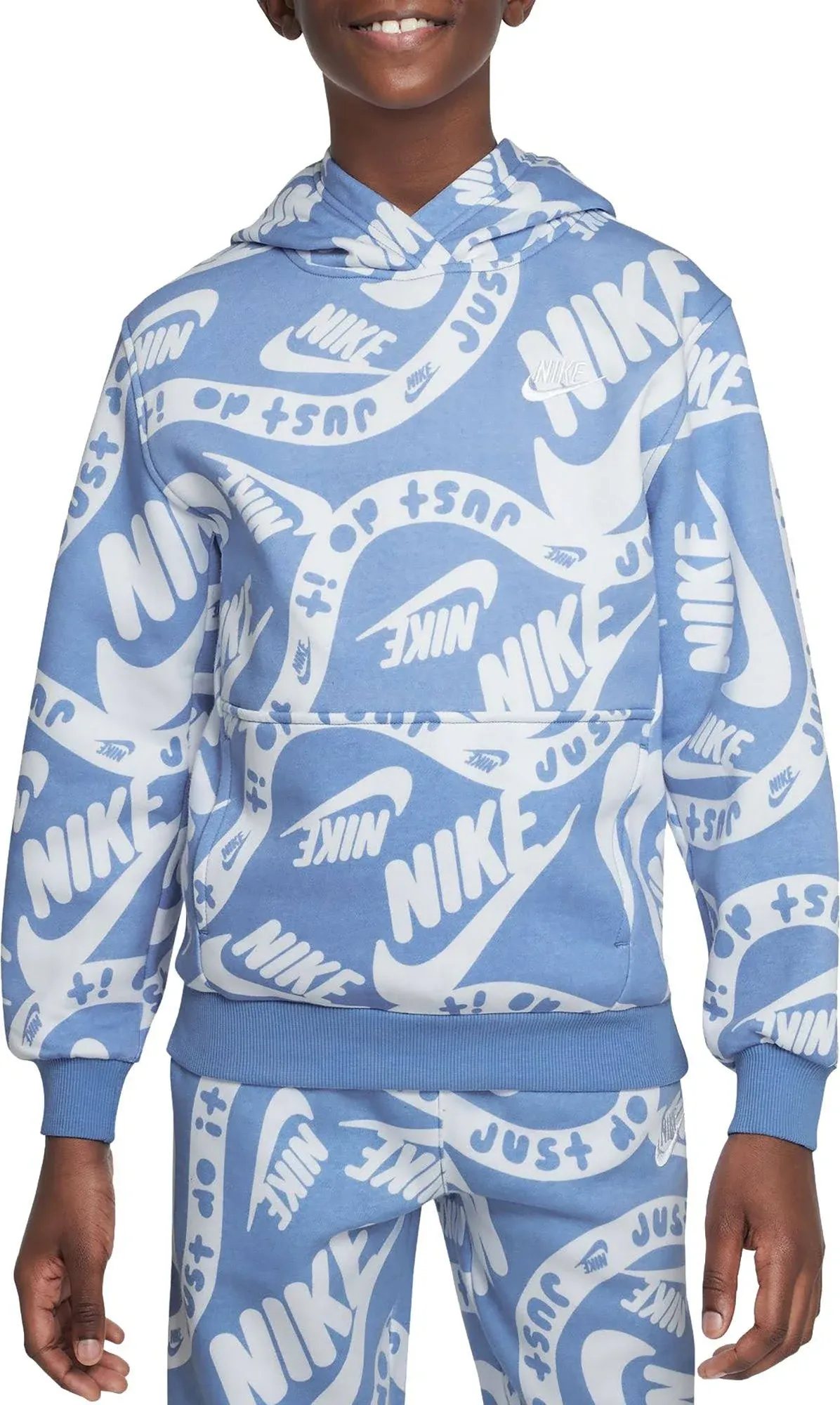 Nike Boys' Club Allover Print Fleece Hoodie Polar/Polar/White, X-Small - Boy's ...