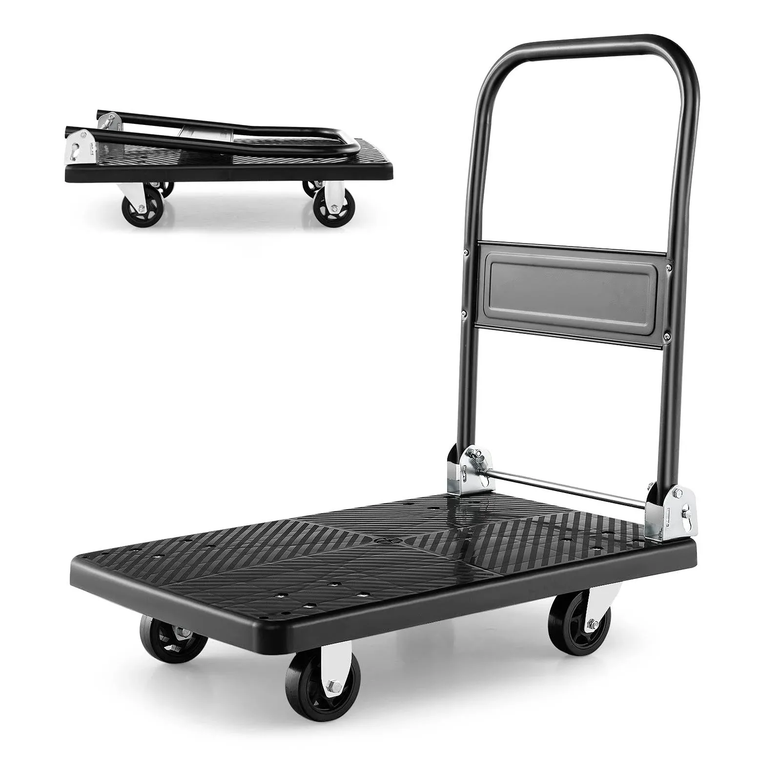 Folding Push Cart Dolly with Swivel Wheels and Non-Slip Loading Area-28 x 19 inches