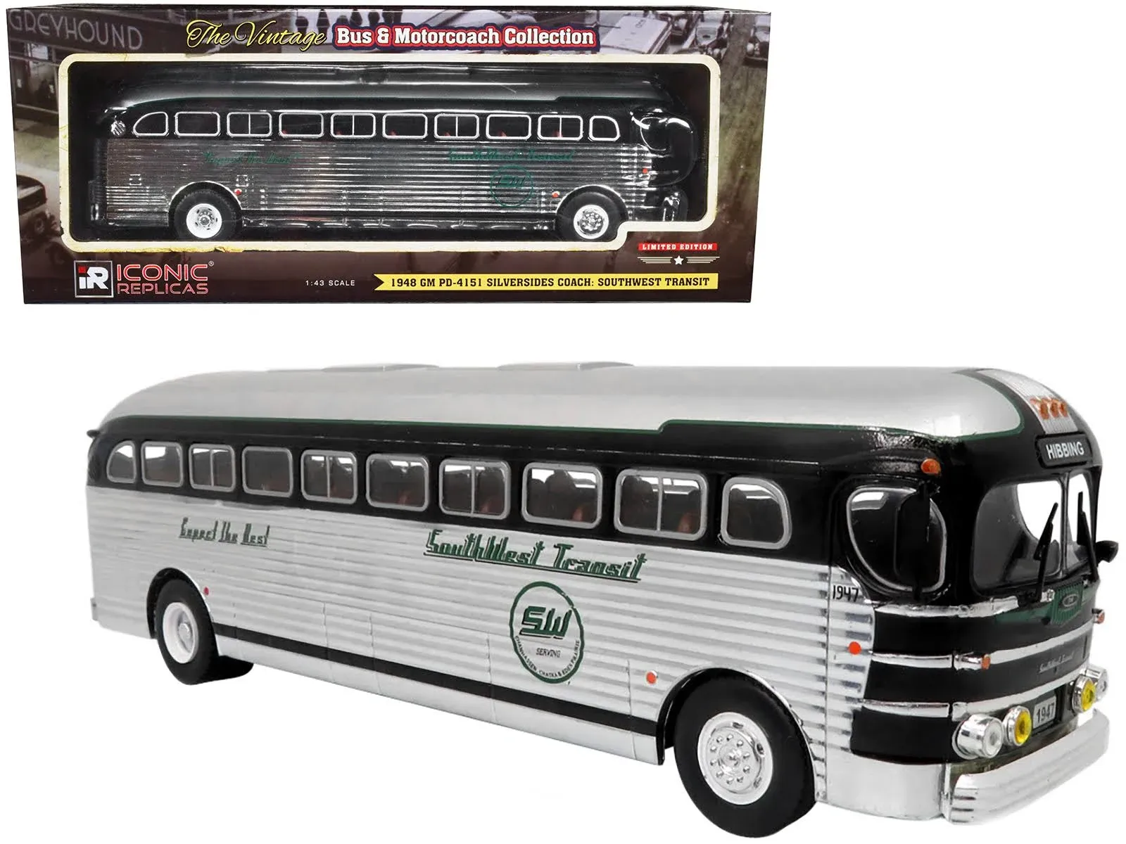 1948 GM PD-4151 Silversides Coach Bus Southwest Transit: Expect The Best 1/43 Diecast Model by Iconic Replicas