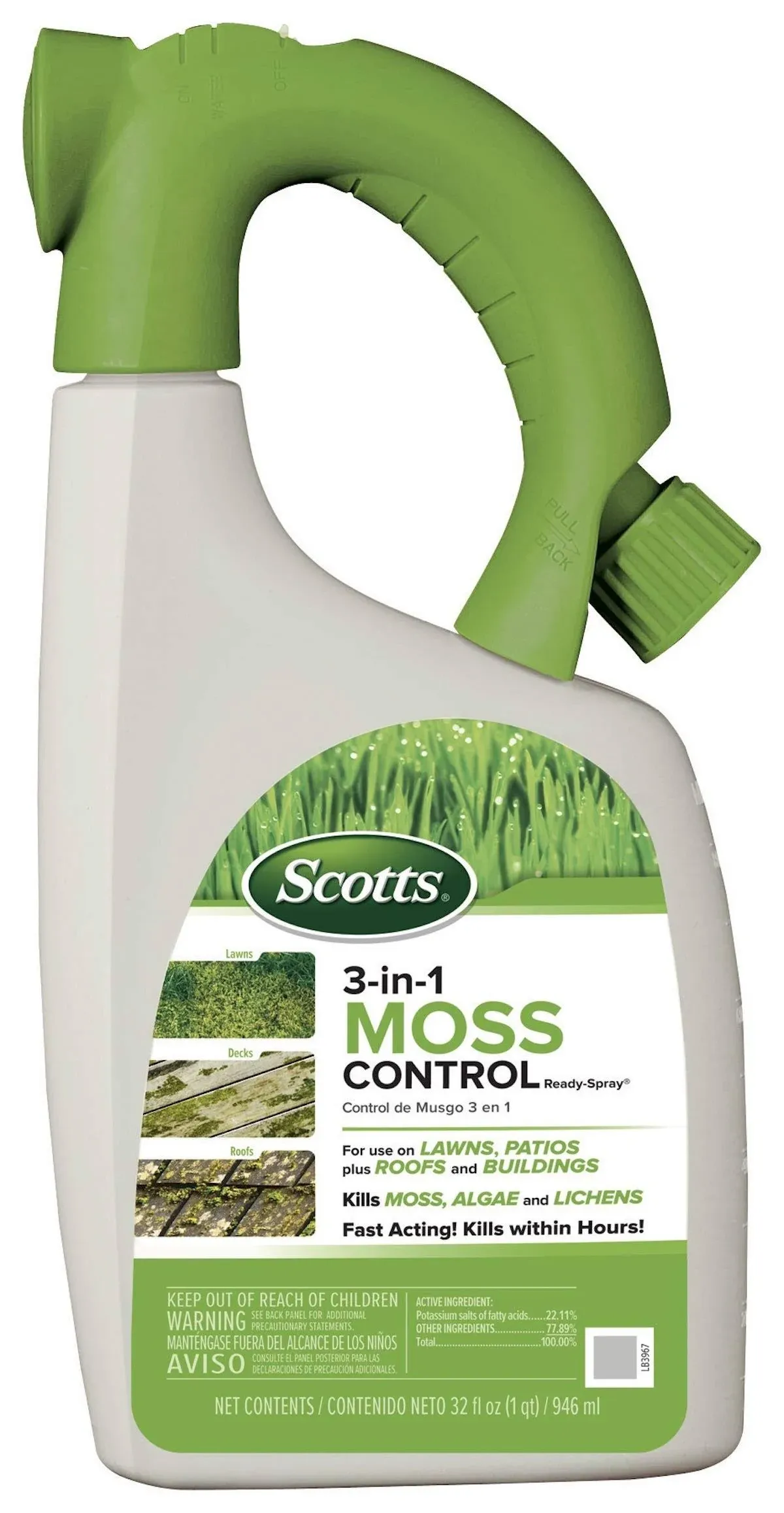 Scotts MossEx 3-in-1 Ready-Spray, Moss Killer for Lawns, Hard Surfaces, and More, 32 fl. oz.