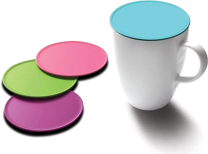 Drink Tops Tap and Seal Coffee and Tea Covers - Gently Suctions to Mugs to Keep Drinks Warmer Longer and Reduce Splashing - BPA Free Silicone Coffee Mug Cover - 4pk - Summer Crush