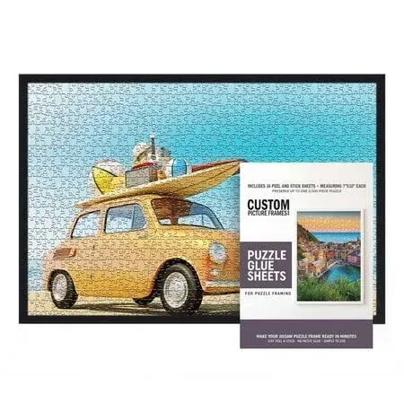 19x30 Puzzle Frame Kit with Glue Sheets | Black Mid Century Picture Frame | Real Wood with UV Resistant Acrylic Front | Made to Preserve and Display Puzzles Measuring 19x30 Inches