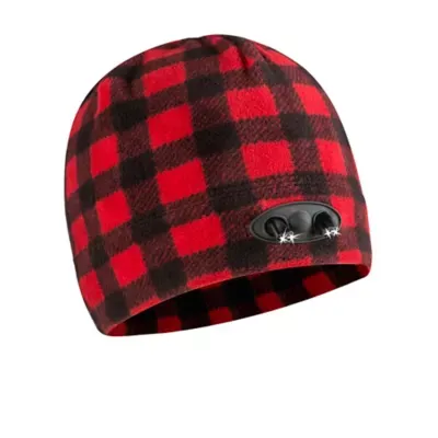 POWERCAP LED Beanie Cap 35/55 Ultra-Bright Hands Free LED Lighted Battery Powered Headlamp Hat Gifts for Dad Father Men Husband - One Size - Plaid Red & Black