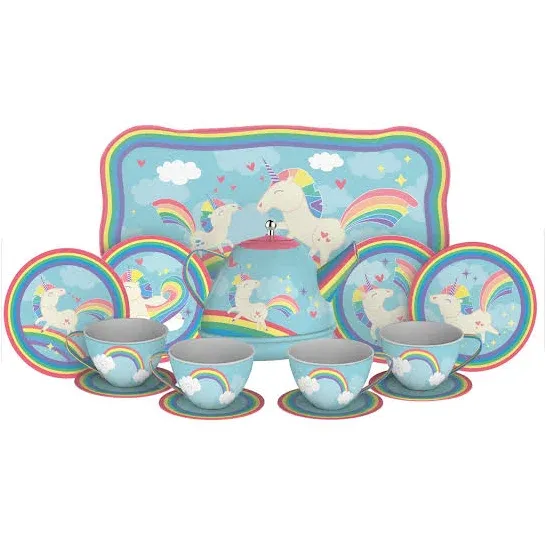 Schylling Unicorn Tin Tea Set UTTS 15 piece set