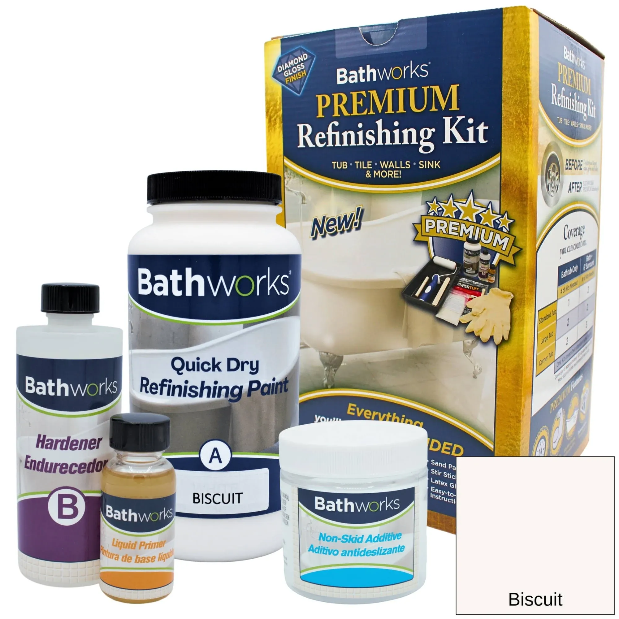 Bathworks DIY Quick Dry Almond Bathtub & Tile Refinishing Kit w/Non Slip Protection; 22 oz; Fast 12 Hour Dry Time; Tub