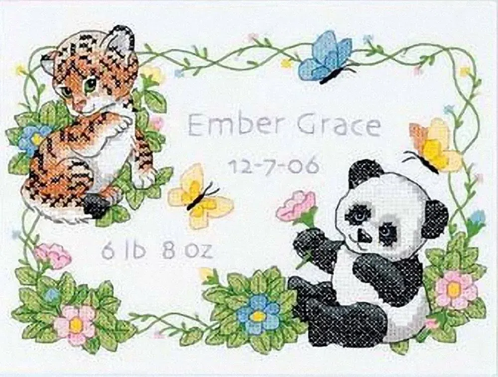 Dimensions Baby Hugs Baby Animals Birth Record Stamped Cross Stitch Kit, 12" x 9"