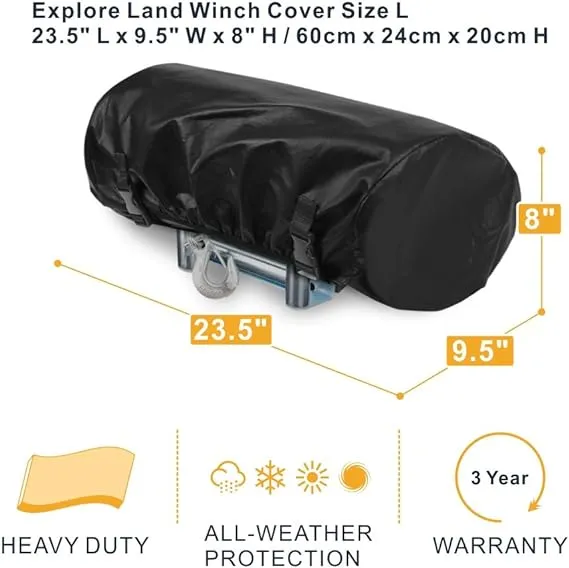 Explore Land Waterproof Universal Winch Cover - Dust Resistant Winches Cover 15.5 x 8.5 x 7 inch - Fits Electric Winches Up to 4,500 lbs