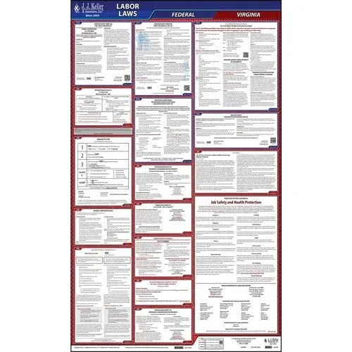 2024 Virginia and Federal Labor Law Poster (English, VA State) - OSHA Compliant All-in-One Laminated Poster