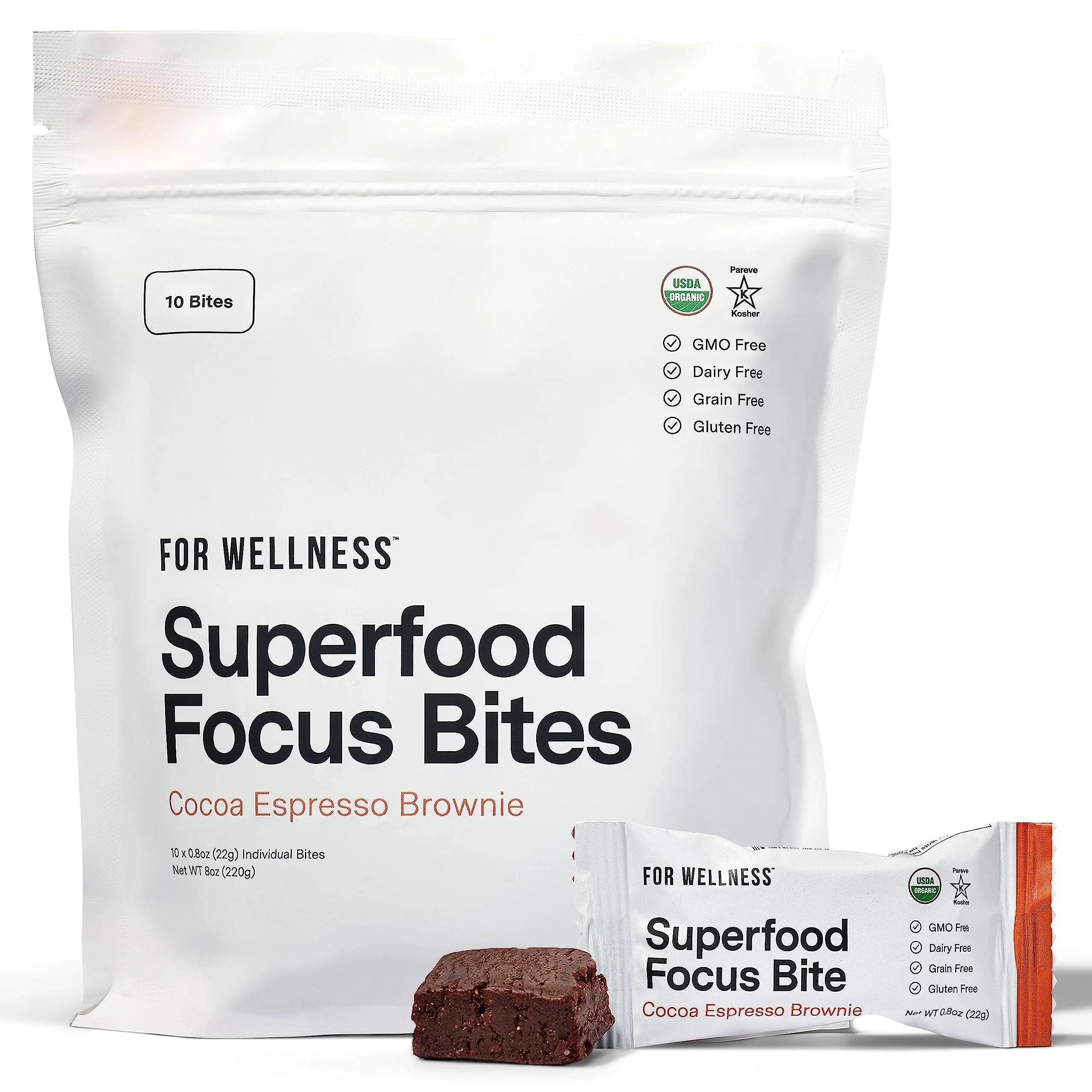 For Wellness Superfood Focus Bites (20 Count), Cocoa Espresso Brownie – Reduces Fatigue, Improves Digestion & Support Brain FunctionFor Wellness Superfood Focus Bites (20 Count), Cocoa Espr…