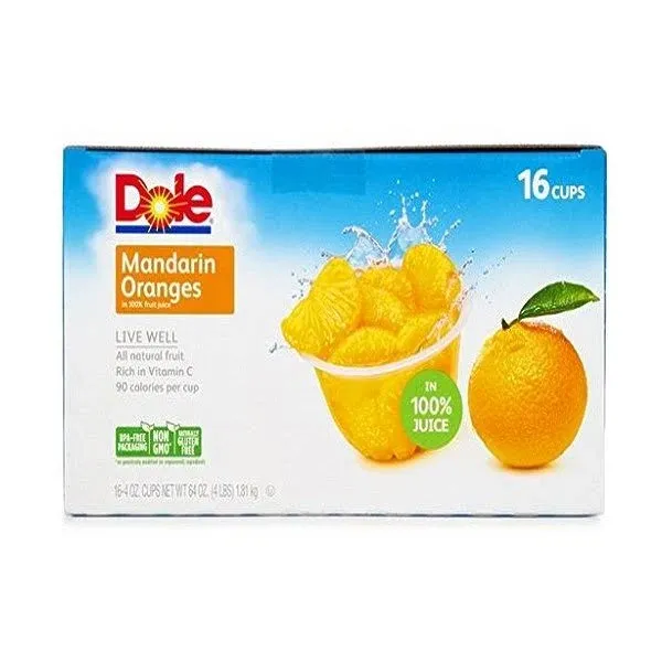 Dole Fruit Bowls No Sugar Added Snacks, Mandarin Oranges, 4oz 24 Cups, Gluten & Dairy Free, Bulk Lunch Snacks for Kids & Adults