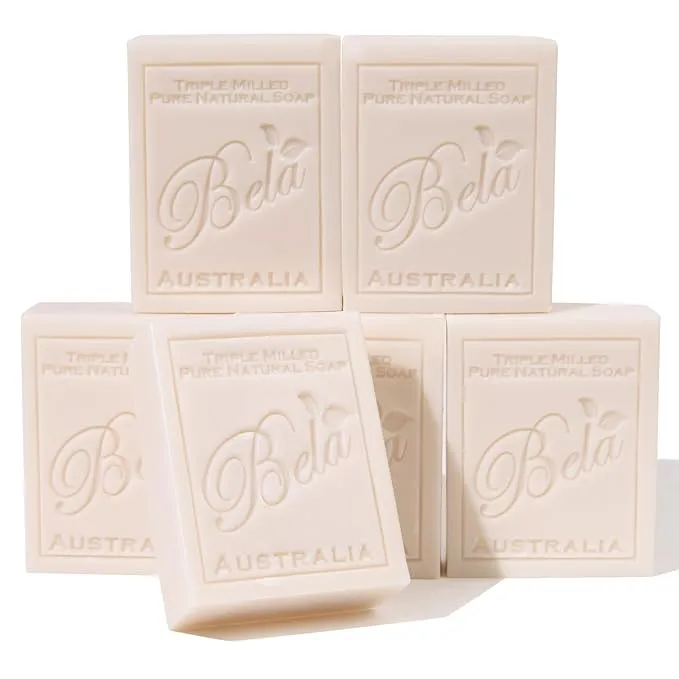 BELA Extra Creamy Goat Milk Soap 3.3 oz (Pack of 6) - French Triple Milled Bar Soap with Natural Soap Base and Organic Shea Butter - Made in Australia