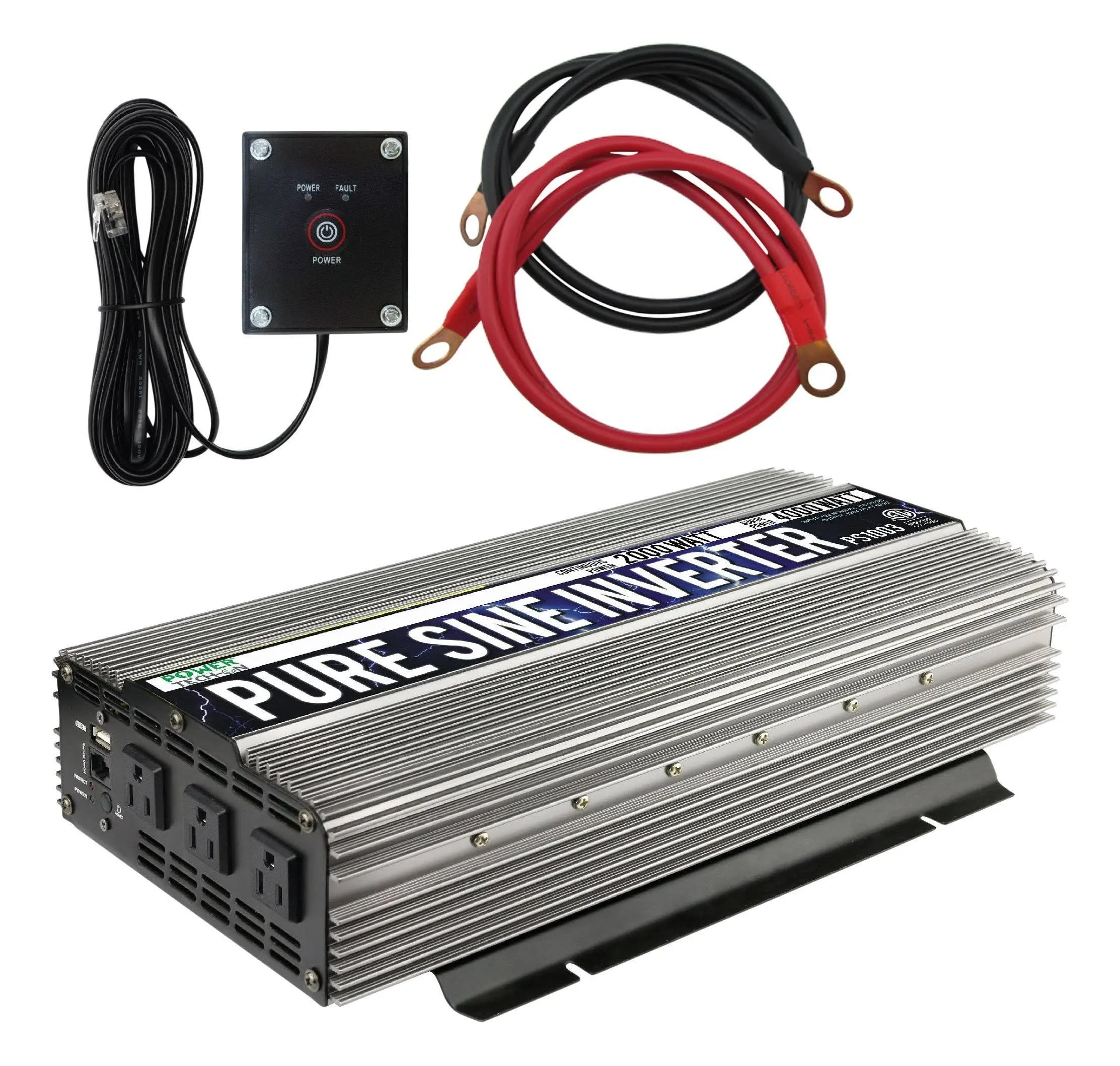 GoWISE USA 3-Outlet Pure Sine Wave Inverter 2,000-Watt Continuous/4,000-Watt Peak with 5-Volt USB Port PS1003