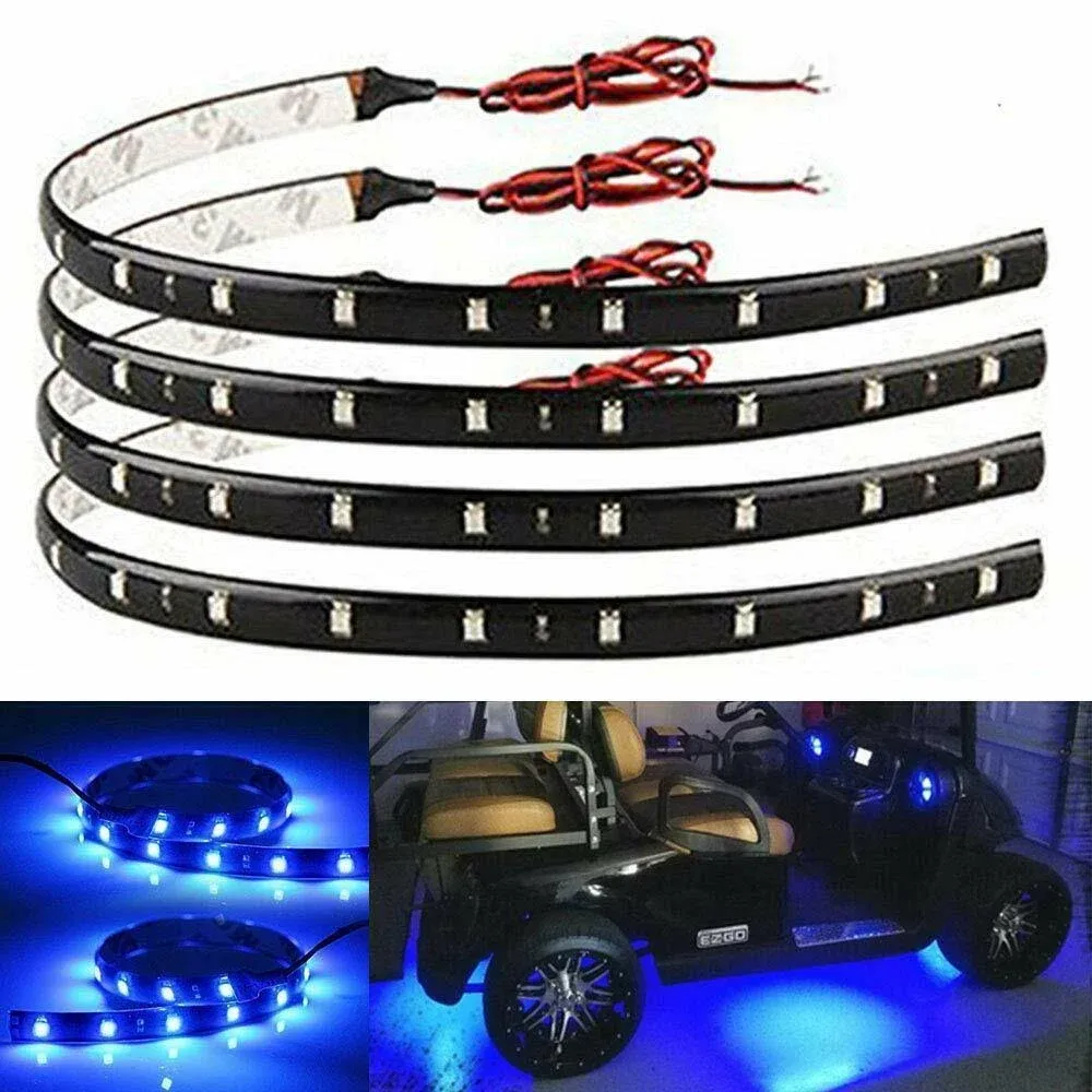 YM E-Bright Blue Led Strip Lights for Cars, 30CM Waterproof Car Underglow Lights Motorcycles Golf Cart Boat Decoration Led Interior Exterior Lights Strip,DC-12V,Pack of 4