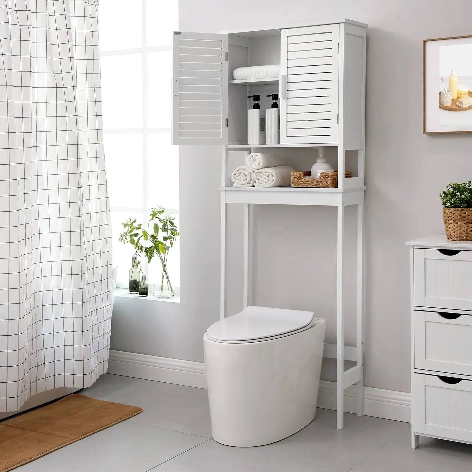 SONGMICS Over-the-Toilet Cabinet Storage with Adjustable Inside Shelf and Bottom ...