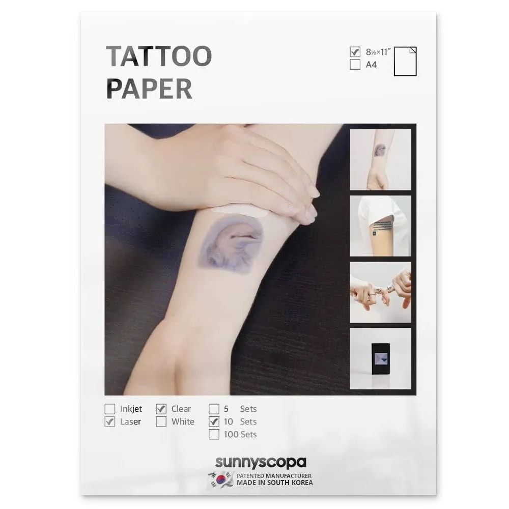 Sunnyscopa Printable Temporary Tattoo Paper for Laser Printer - US Letter Size 8 ...