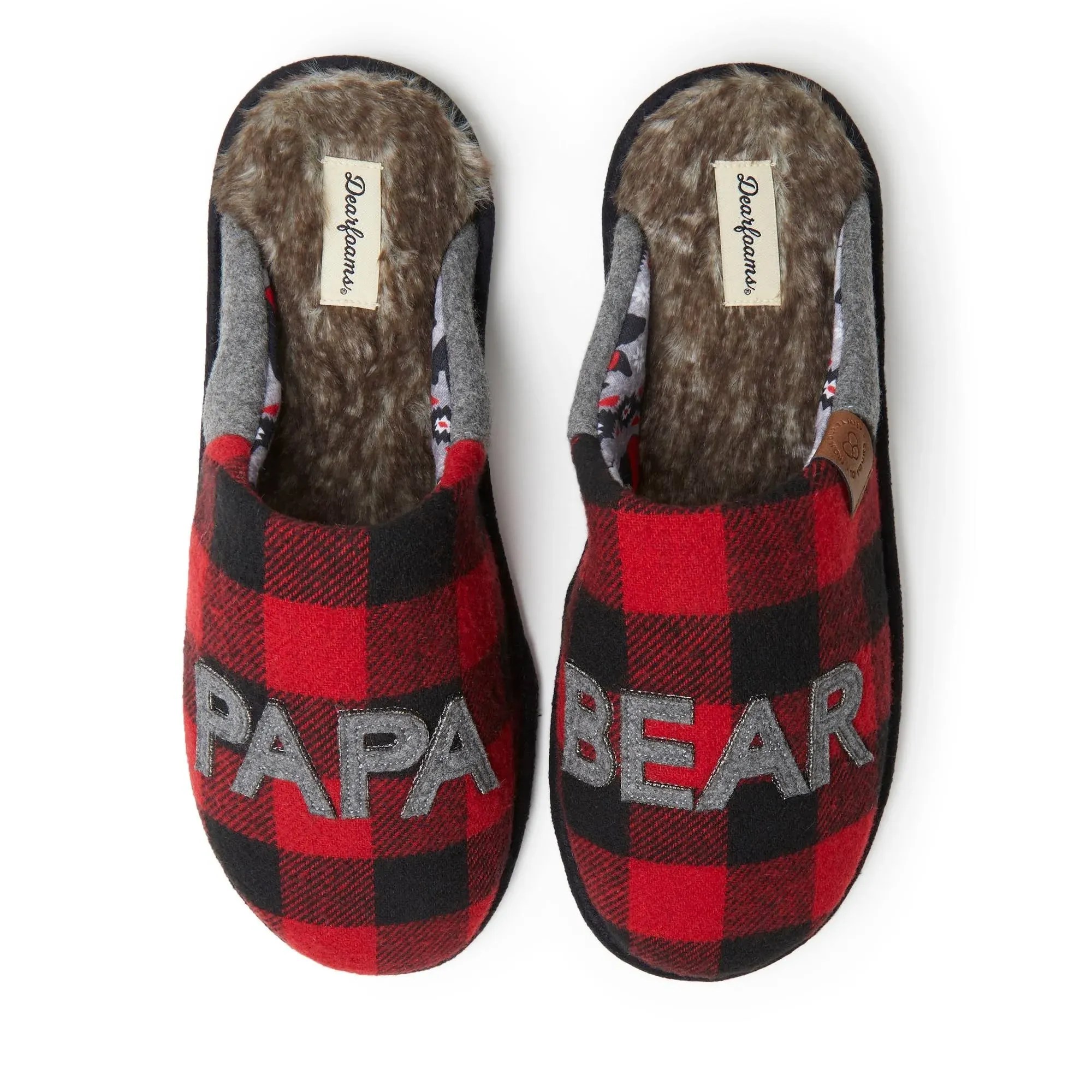 Dearfoams Men&#039;s Buffalo Check Papa Bear Slippers - Red Plaid, Small