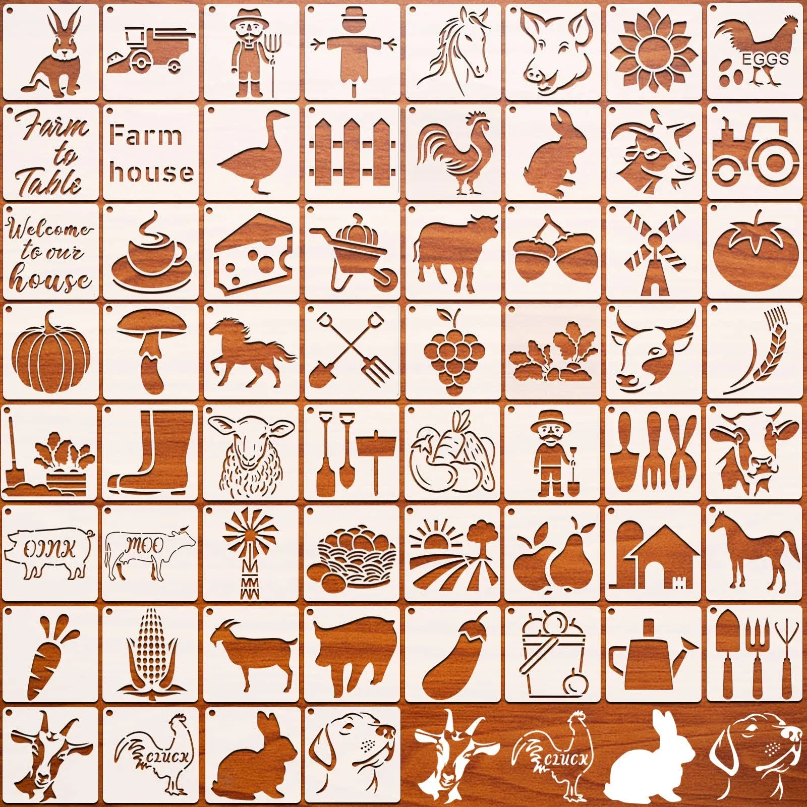 60Pcs Plastic Farmhouse Stencils Farm Theme Reusable Painting Farms... 