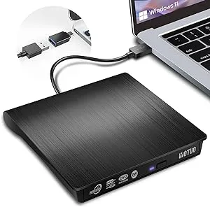 External DVD Drive, Portable USB 3.0 CD +/-RW Drive DVD Player for ROM Rewriter Burner for Laptop Desktop, Compatible with Windows 7/8/10/11 Mac MacBook Pro/Air… (DVD Burner)