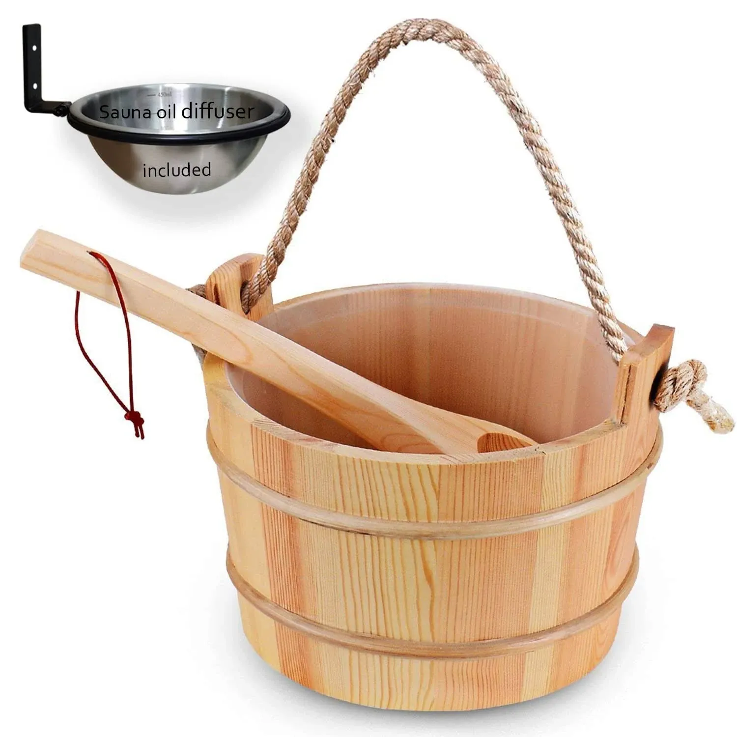 Novalty Sauna Bucket and Ladle Set 5 Liter (1.3 Gallon) Handmade Finnish Pine Wo