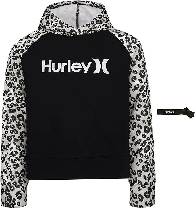 Hurley Girls&#039; One and Only Pullover Hoodie, Black Cheetah, Small Multi