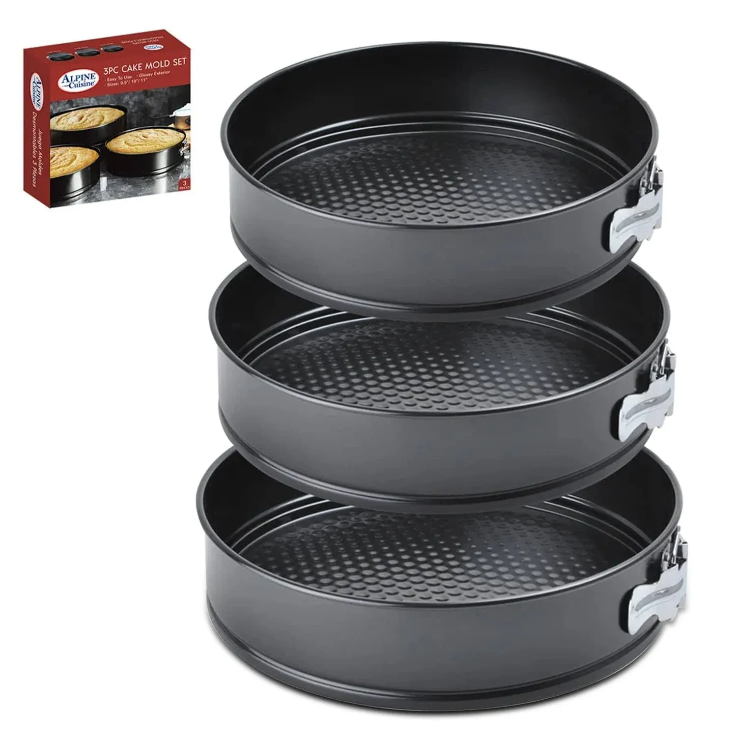 Alpine Cuisine Spring Form Cake Mold 3pc Set (9.5,10,11)Inc<wbr/>h Bottom Bakeware Set