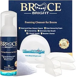 Teeth Whitening for Braces, Braces Cleaner Foam, Brace Teeth Whitening kit for Under Metal, Ceramic, Brackets & Wires. Cleaning Kit, Use w/Toothbrush or Trays No Sensitivity. Minty, Teens, Adults