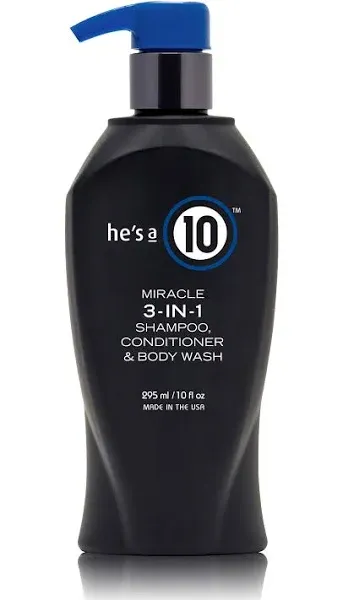 He&#039;s A 10 Miracle 3-in-1 Shampoo Conditioner &amp; Body Wash 10oz