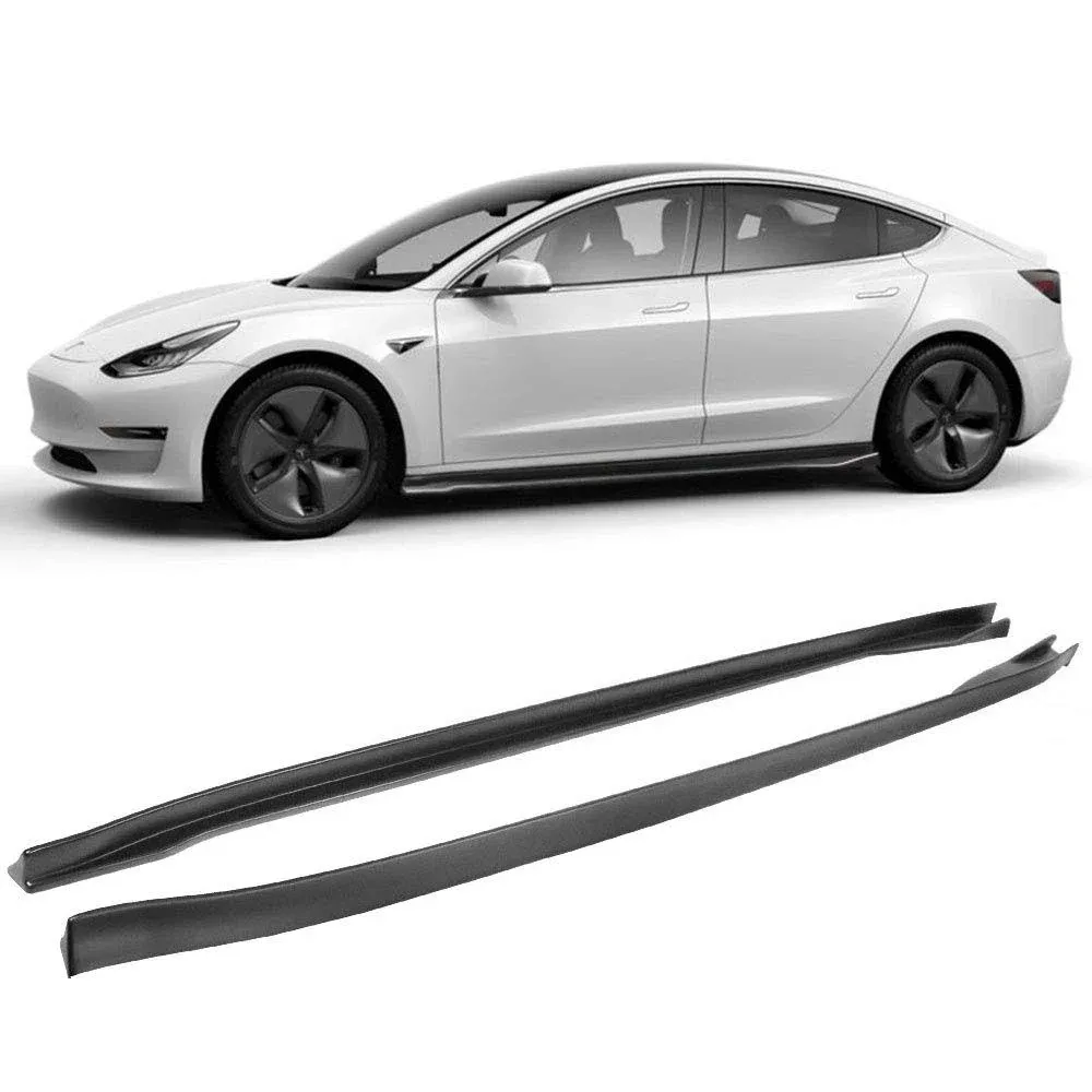 Fits 17-24 Tesla Model 3 4DR Matte Black Side Skirts Extension Rocker Panel - PP