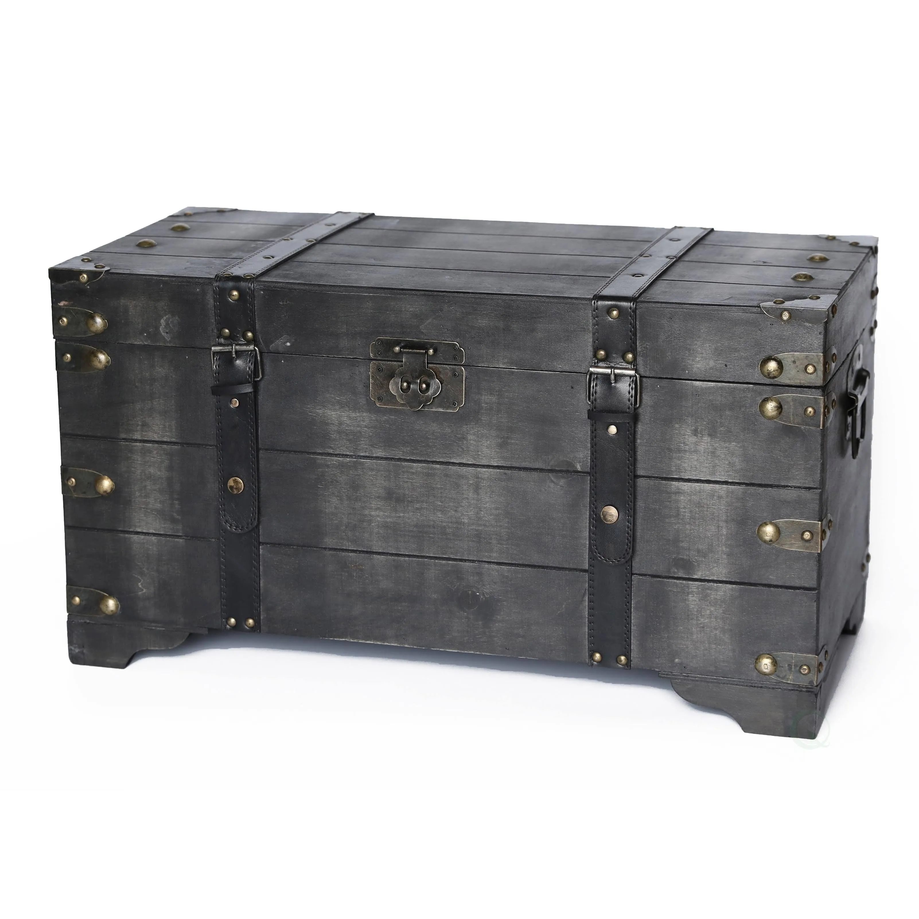 Vintiquewise QI003332 Distressed Black Medium Wooden Storage Trunk