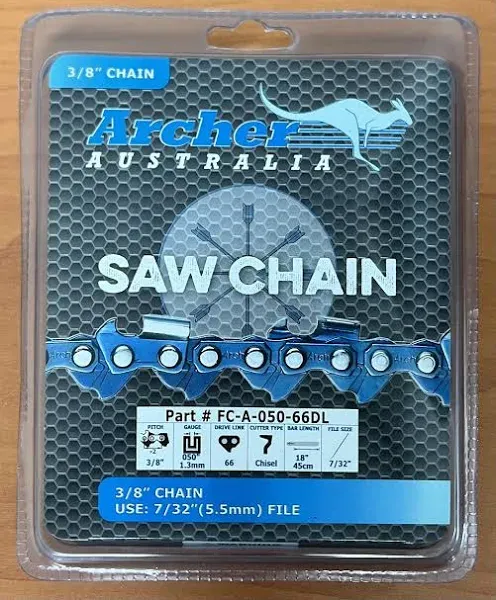 18&#034; Archer Chainsaw Chain 3/8&#034; pitch FULL CHISEL .050 Gauge 66 DL drive links 