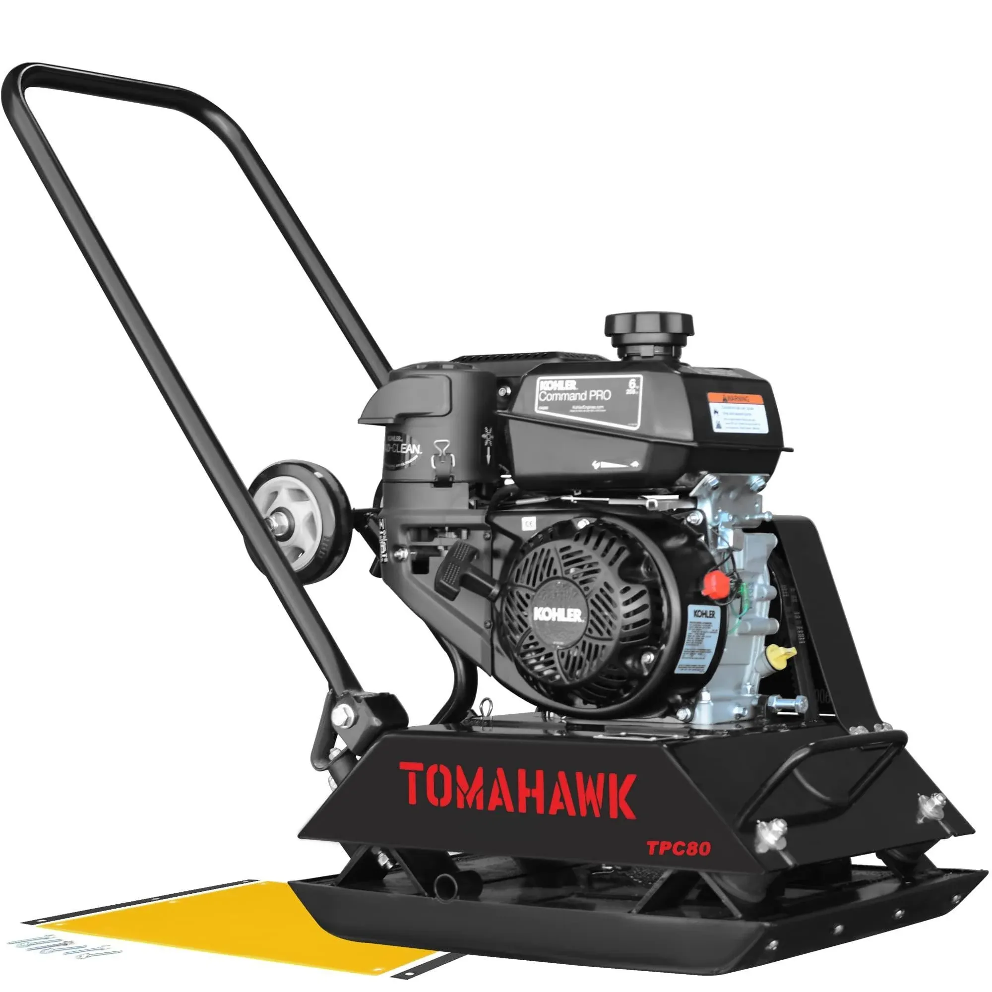 Tomahawk Power Vibratory Plate Compactor Tamper with Poly Pad and Wheels for Dirt Asphalt Gravel Soil Compaction