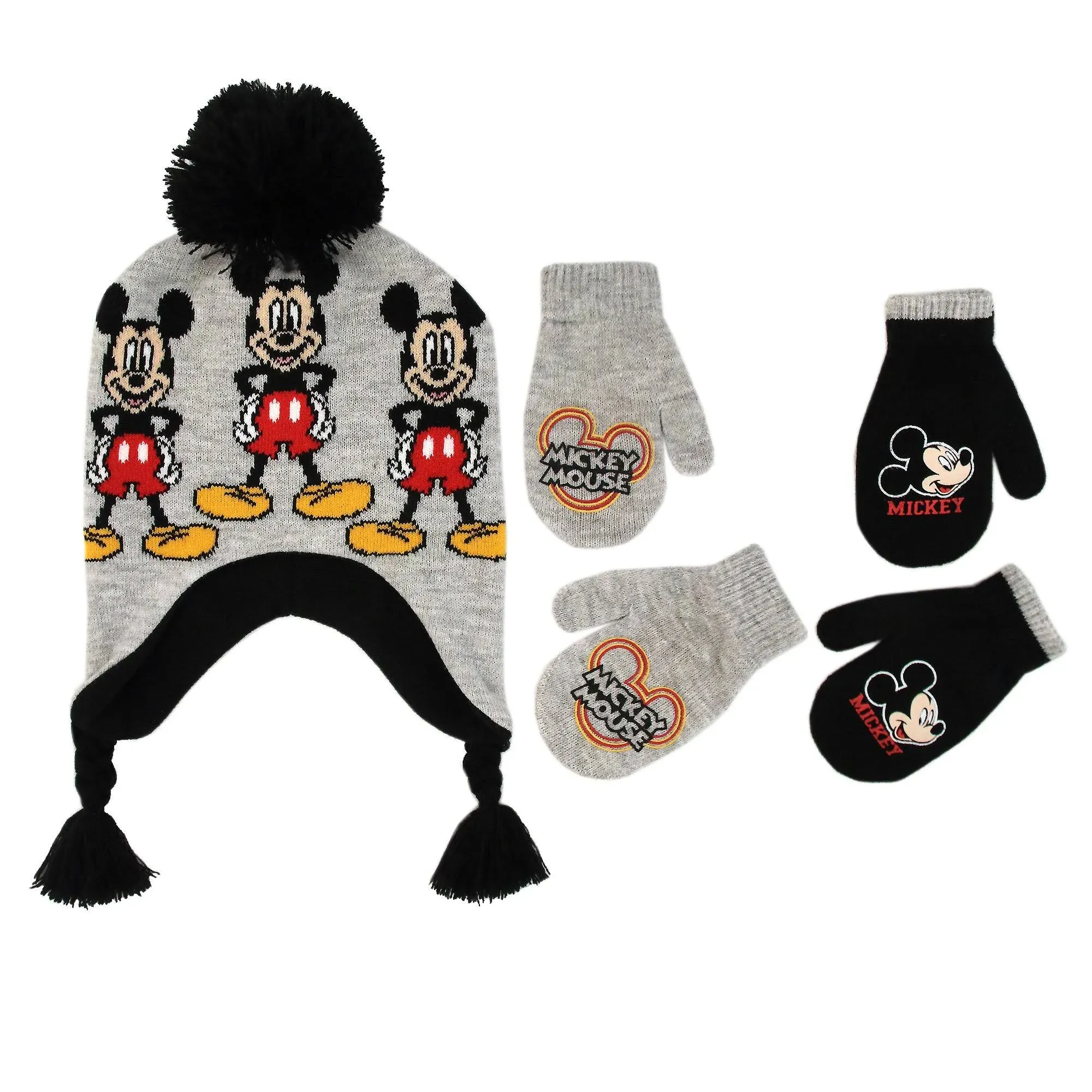  Mickey Mouse Toddler Winter Hat and Kids Gloves or Mitten Set, Beanie Age 2-7