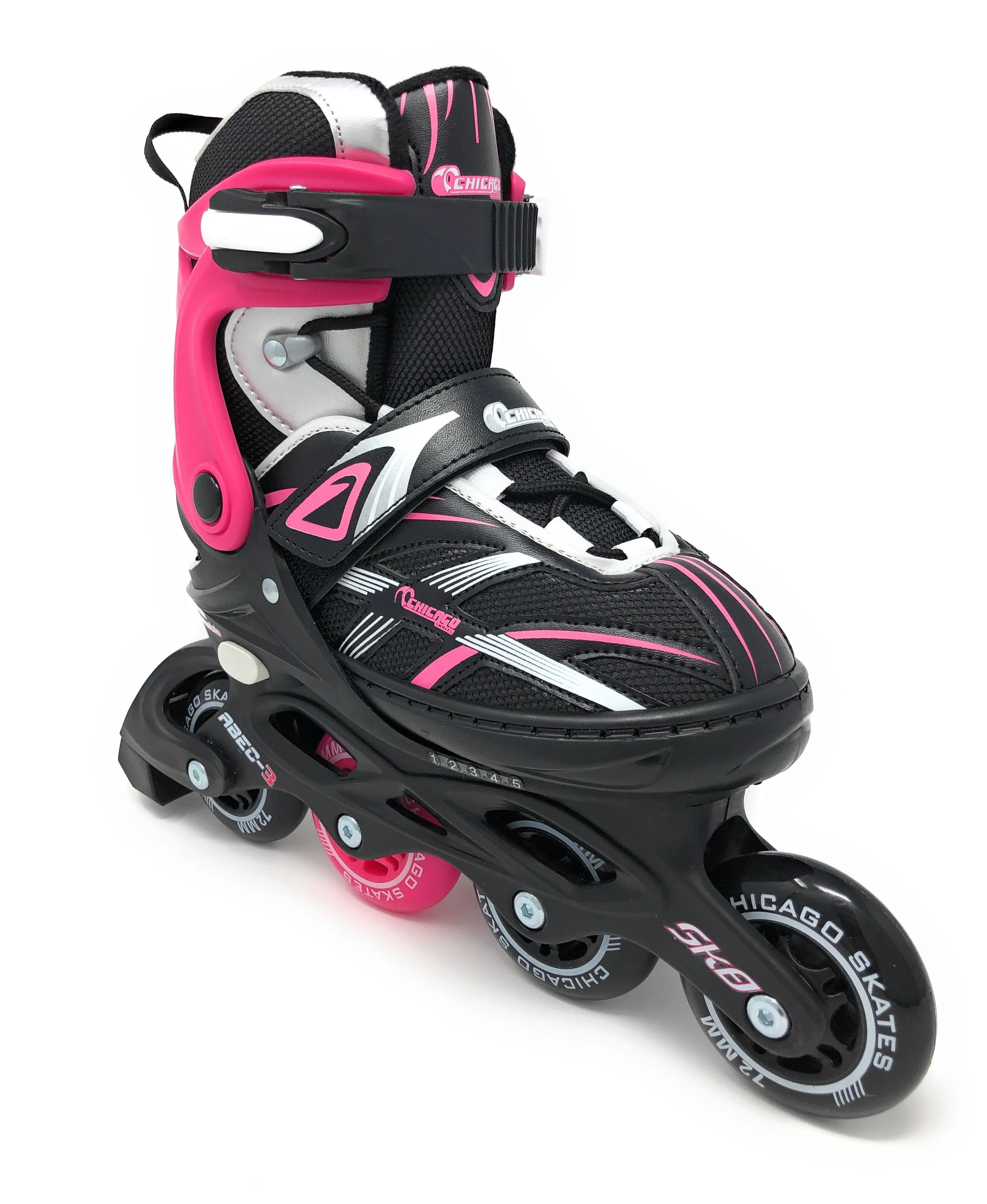 Chicago Skates Girls' Adjustable Inline Skates, Medium, Black/Pink