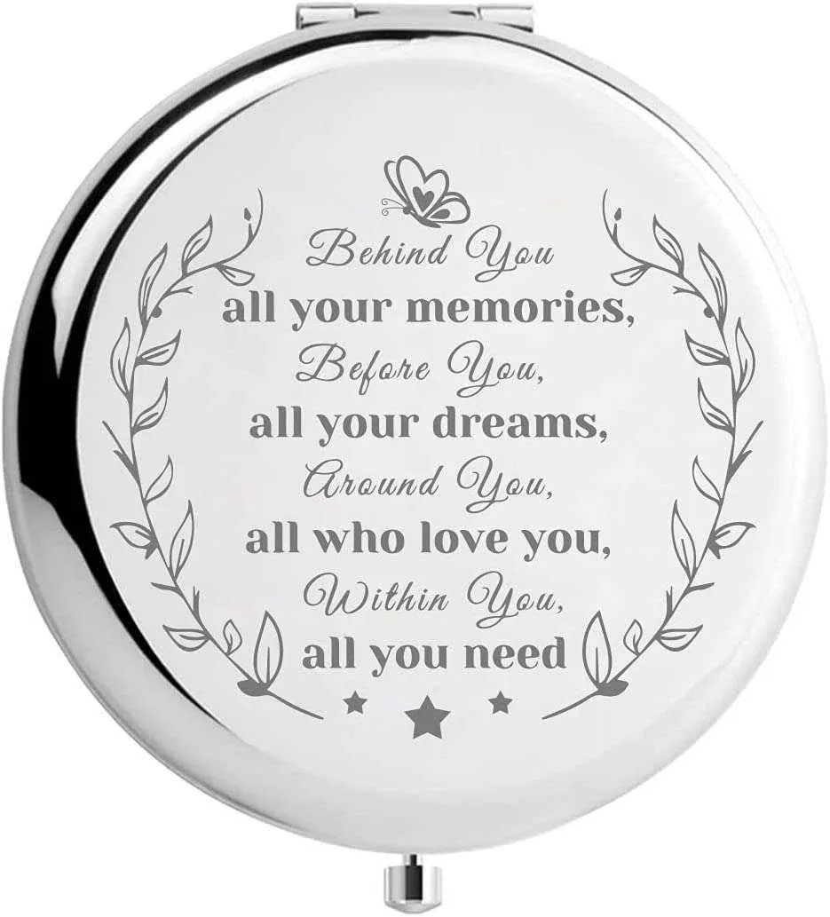 WHING Behind You All Your Memories - Pocket Travel Engraved Makeup Mirror for 