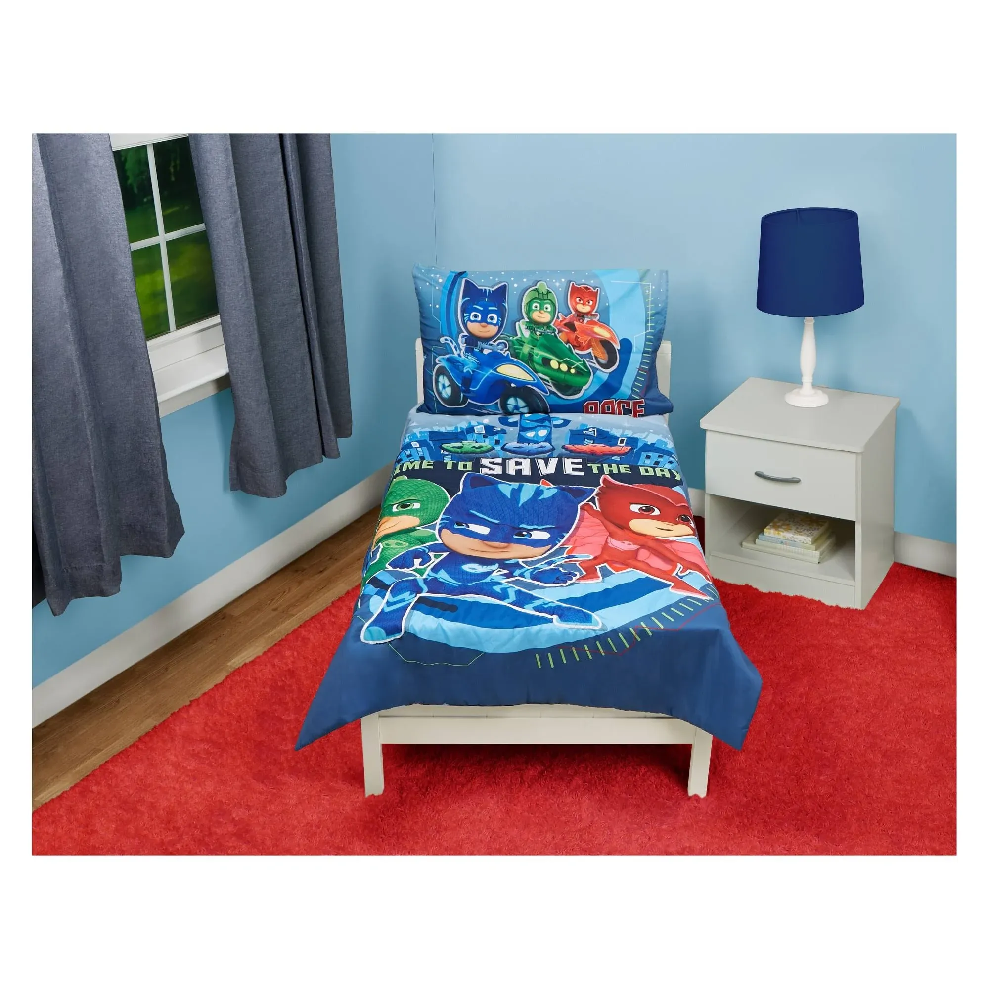 PJ Masks Time to Save The Day 4 Piece Toddler Bedding Set, Blue