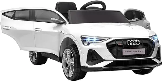 Aosom 12V Kids Electric Ride On Car, Audi E-tron, Battery Powered Toy with Parent Remote Control, Suspension System, Auxiliary Wheels, LED Lights, Music and Horn, MP3 Player, White