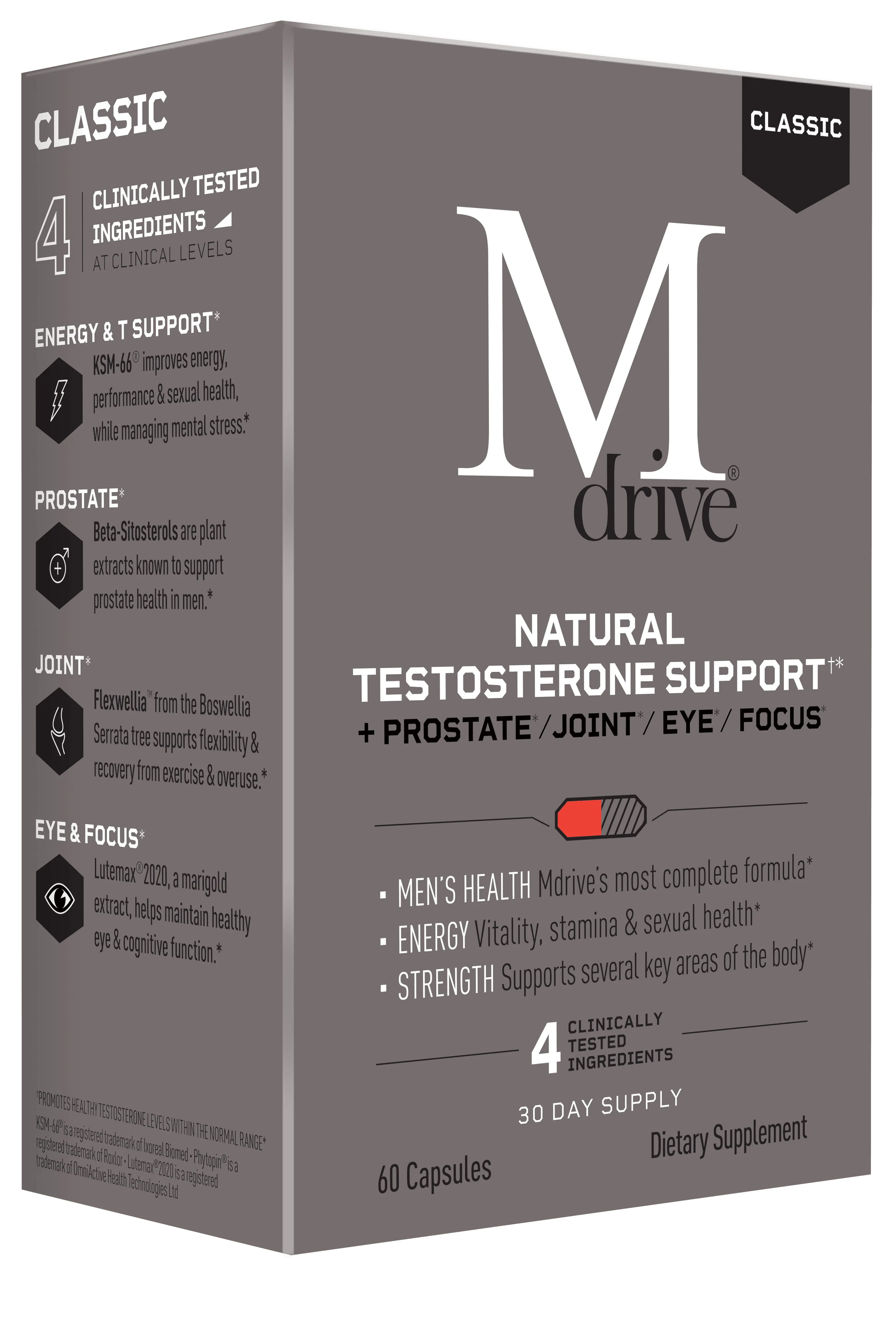 Mdrive Classic Testosterone Booster for Men, Support Healthy Prostate, Eyes, Joint, Energy, Stress Relief, KSM-66 Ashwagandha, Beta-Sitosterols, 60ct.