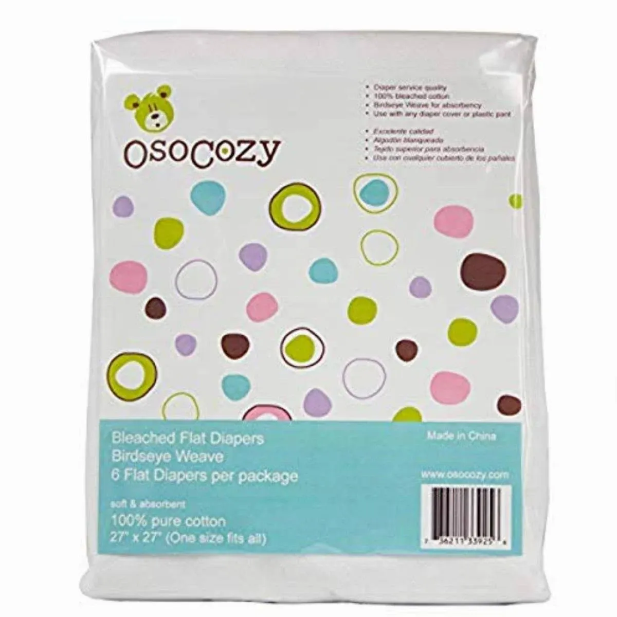 OsoCozy Unbleached Birdseye Flat Diapers, 6 Pack