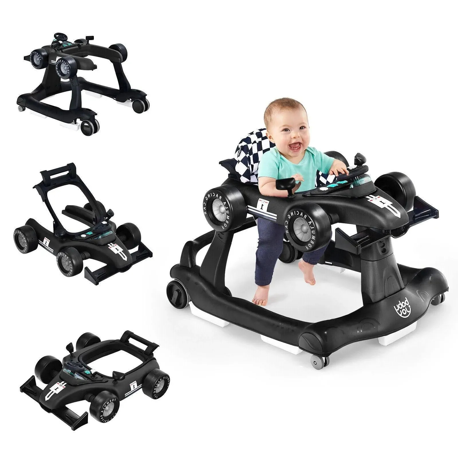 Babyjoy 4-in-1 Baby Walker Foldable Activity Push Walker Adjustable Black