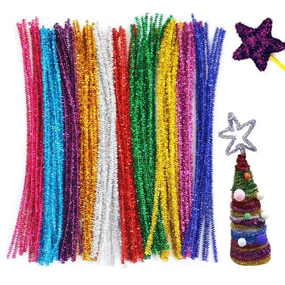 300pcs Glitter Sparkle Pipe Cleaners Tinsel Chenille Stems 10 Colors Metallic ...