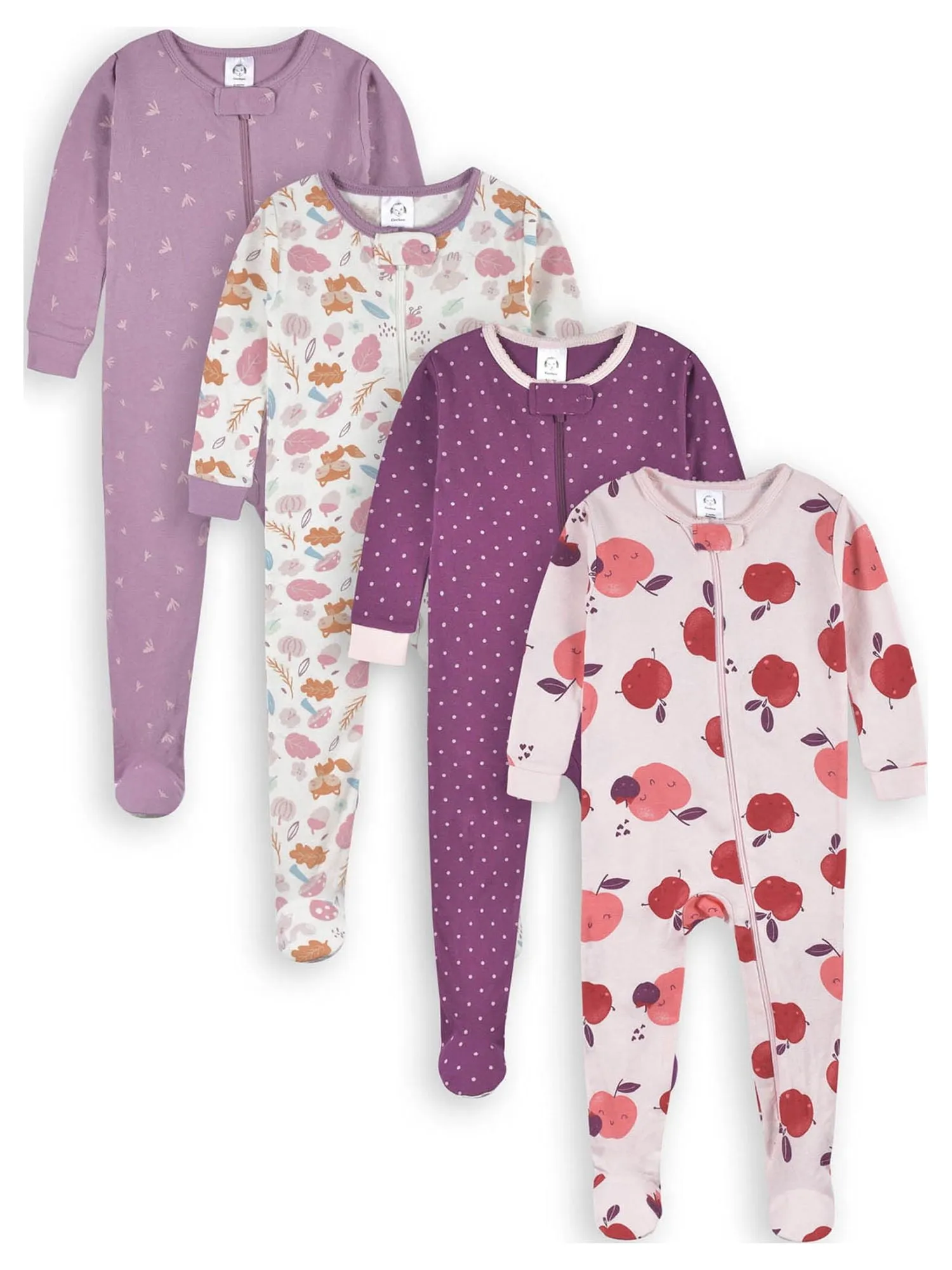 Gerber Baby & Toddler Girl Snug Fit Footed Cotton Pajamas, 4-Pack, Sizes 0/3 Months-5T