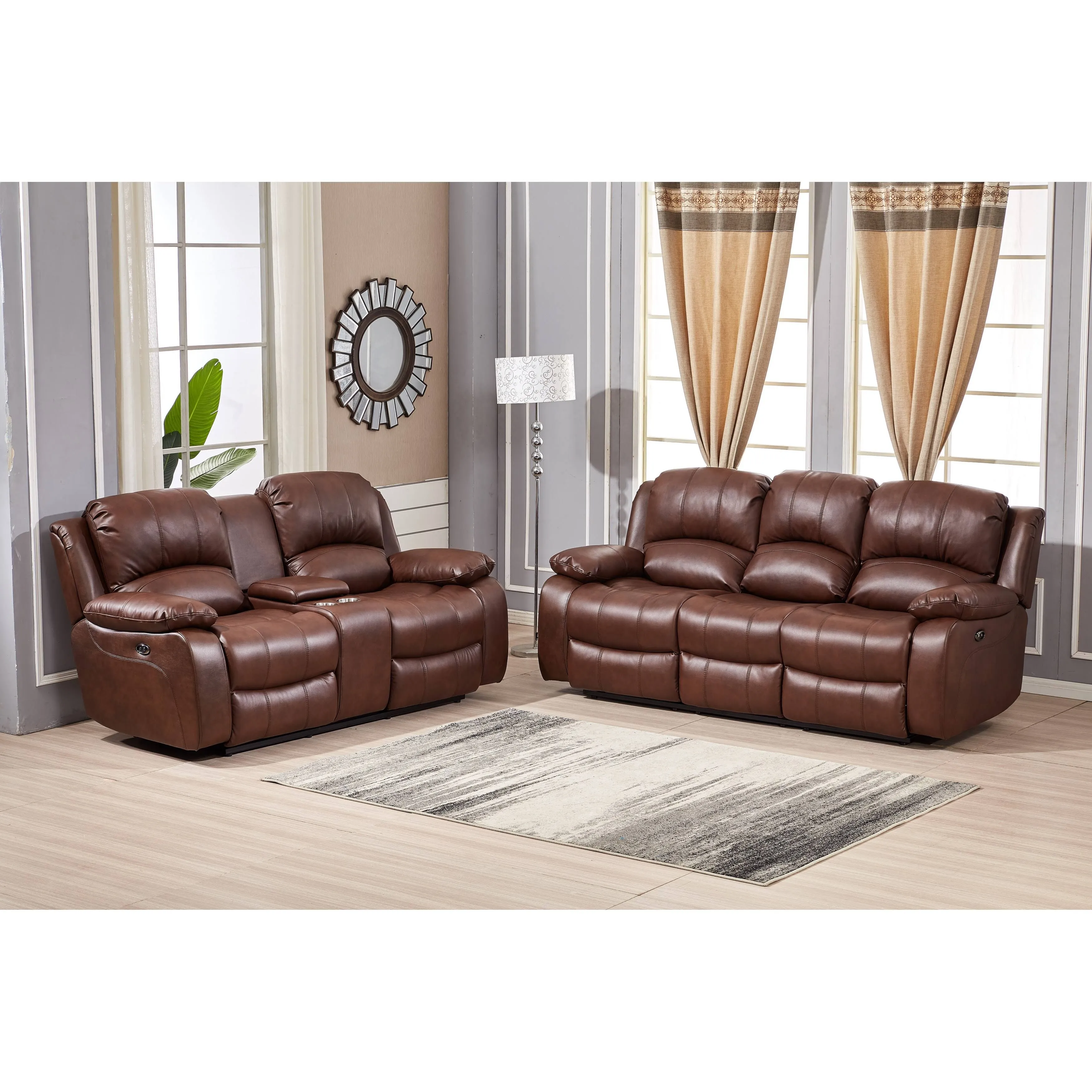 Betsy Furniture 2 Piece Bonded Leather Power Reclining Living Room Set, Sofa and Loveseat