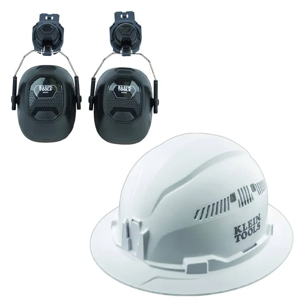 Klein Tools Vented Full Brim Hard Hat with Earmuff Attachment