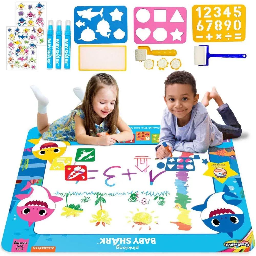 Baby Shark Water Doodle Mat Kids Painting Magic Water Play Mat with Stamps, Stickers and More, Size: One Size