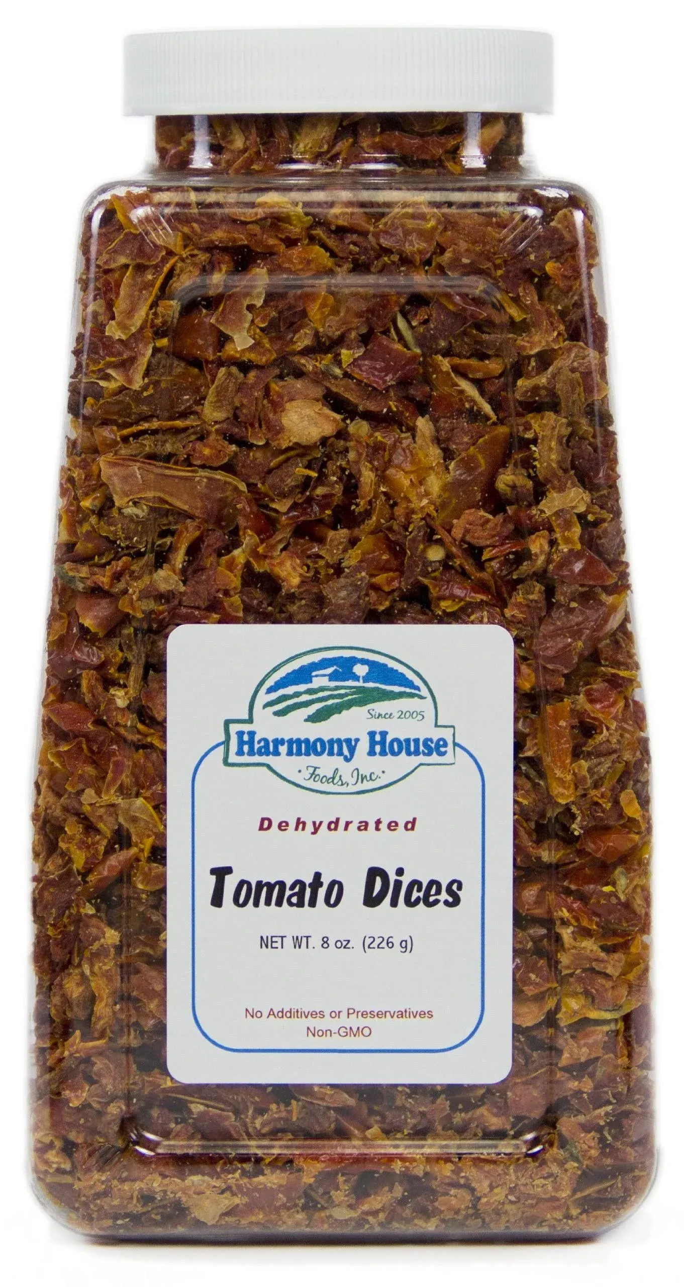 Harmony House Foods Dried Tomato Dices (8 oz, Quart Size Jar) for Cooking, Camping, Emergency Supply, and More