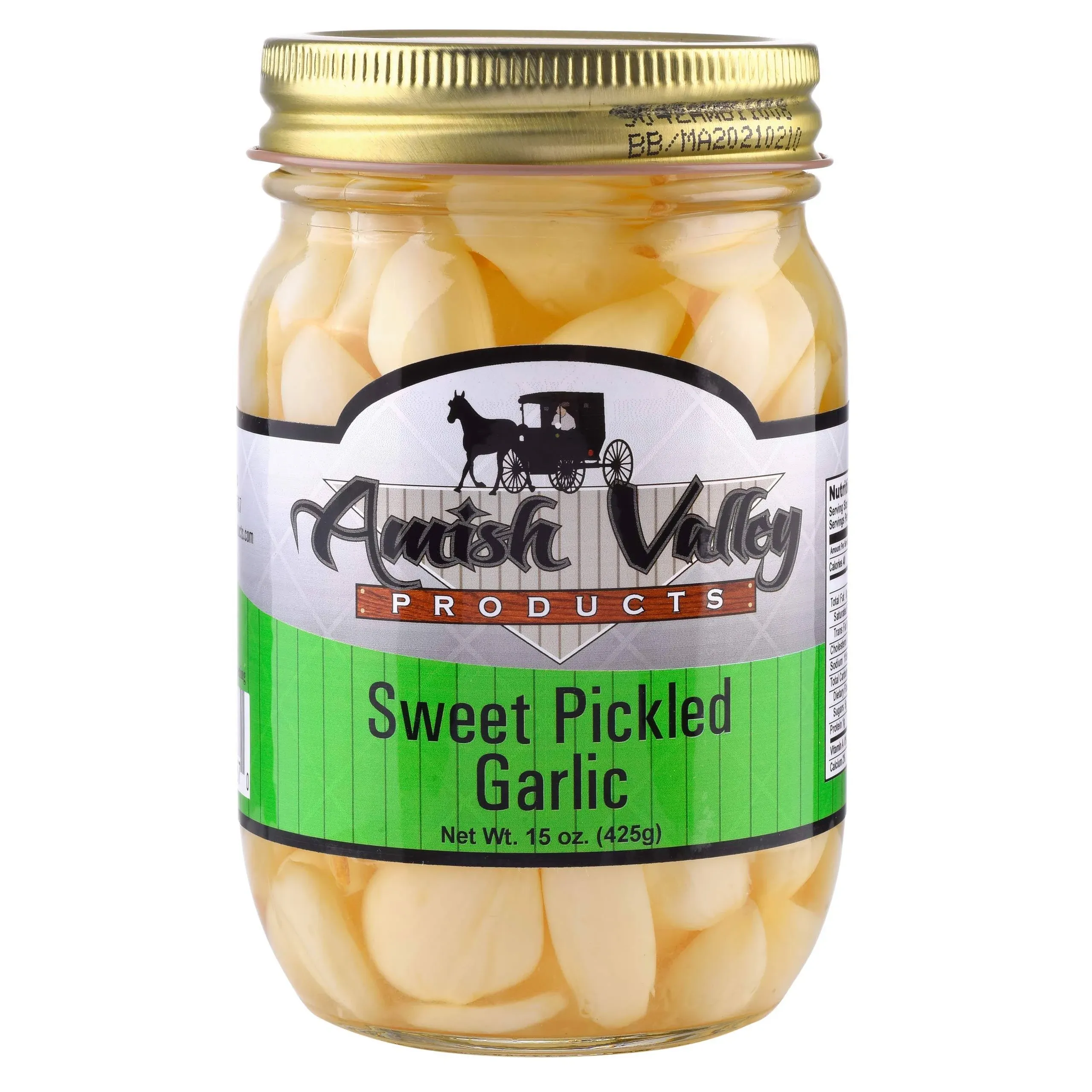 Amish Valley Products Sweet Pickled Garlic (Pack of 2 - 15  oz glass Jars )