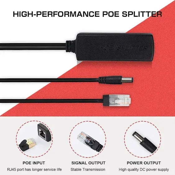 Gigabit Active PoE Power Over Ethernet Splitter Adapter 48V to 12V, DC Jack 5.5x