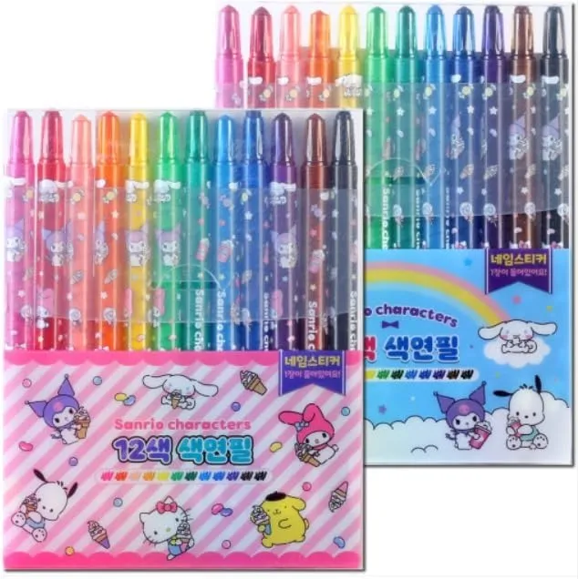 12 Count Cute Characters Colored Pencils Twistable Crayons with Name Labels (1 Pack of Blue or Pink Package will be randomly sent)