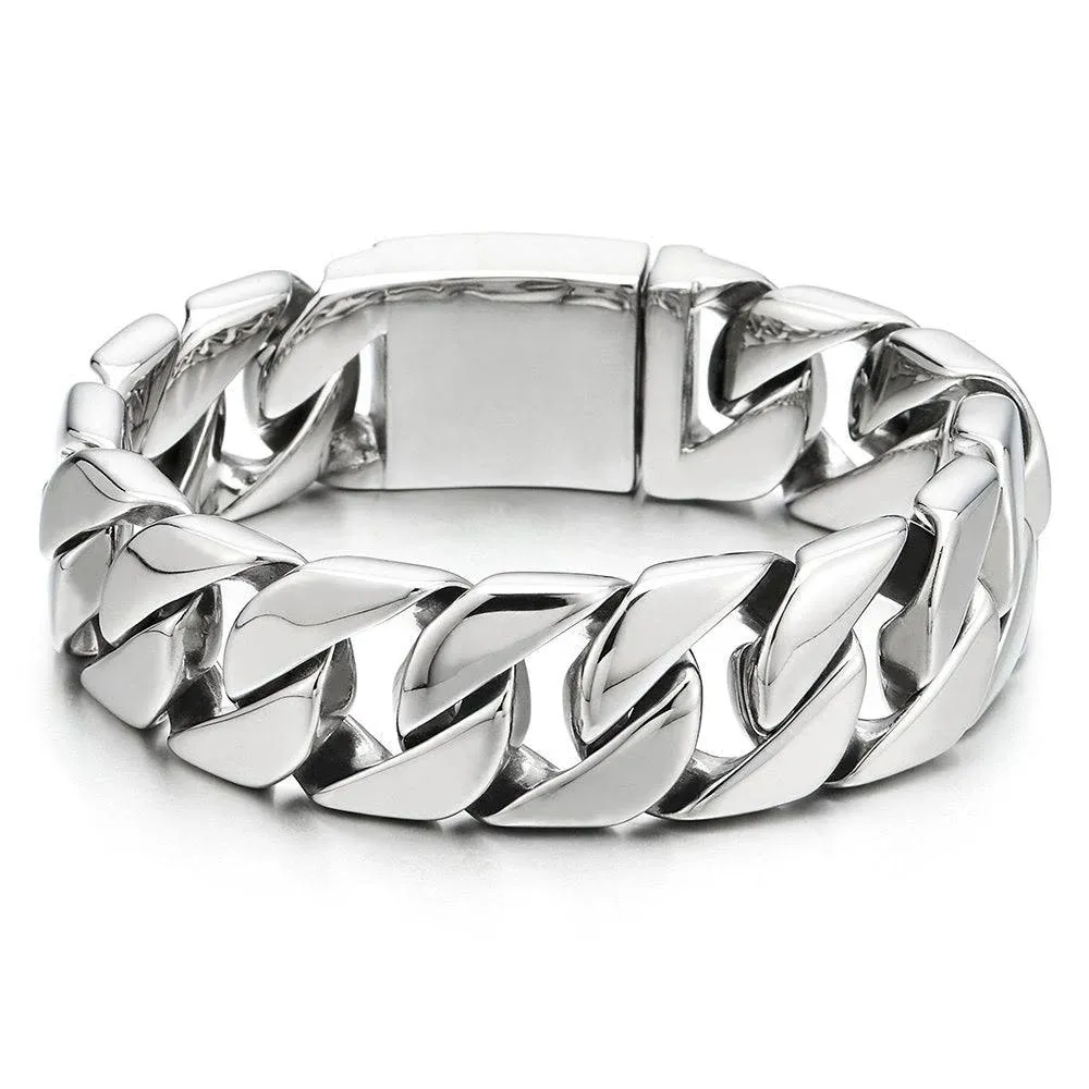 COOLSTEELANDBEYOND Masculine Mens Stainless Steel Large Curb Chain Link Bracelet