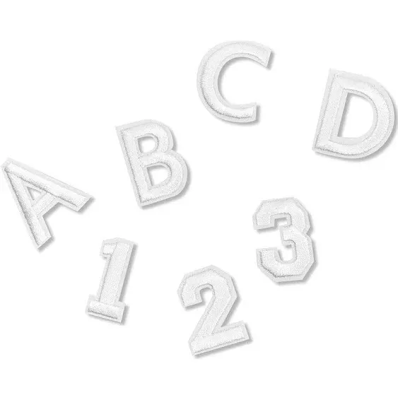 82 Piece Embroidered Iron On Letter Patches and Numbers for Clothing, Backpacks, Sew On Appliques, Arts and Crafts (White, 1 in)